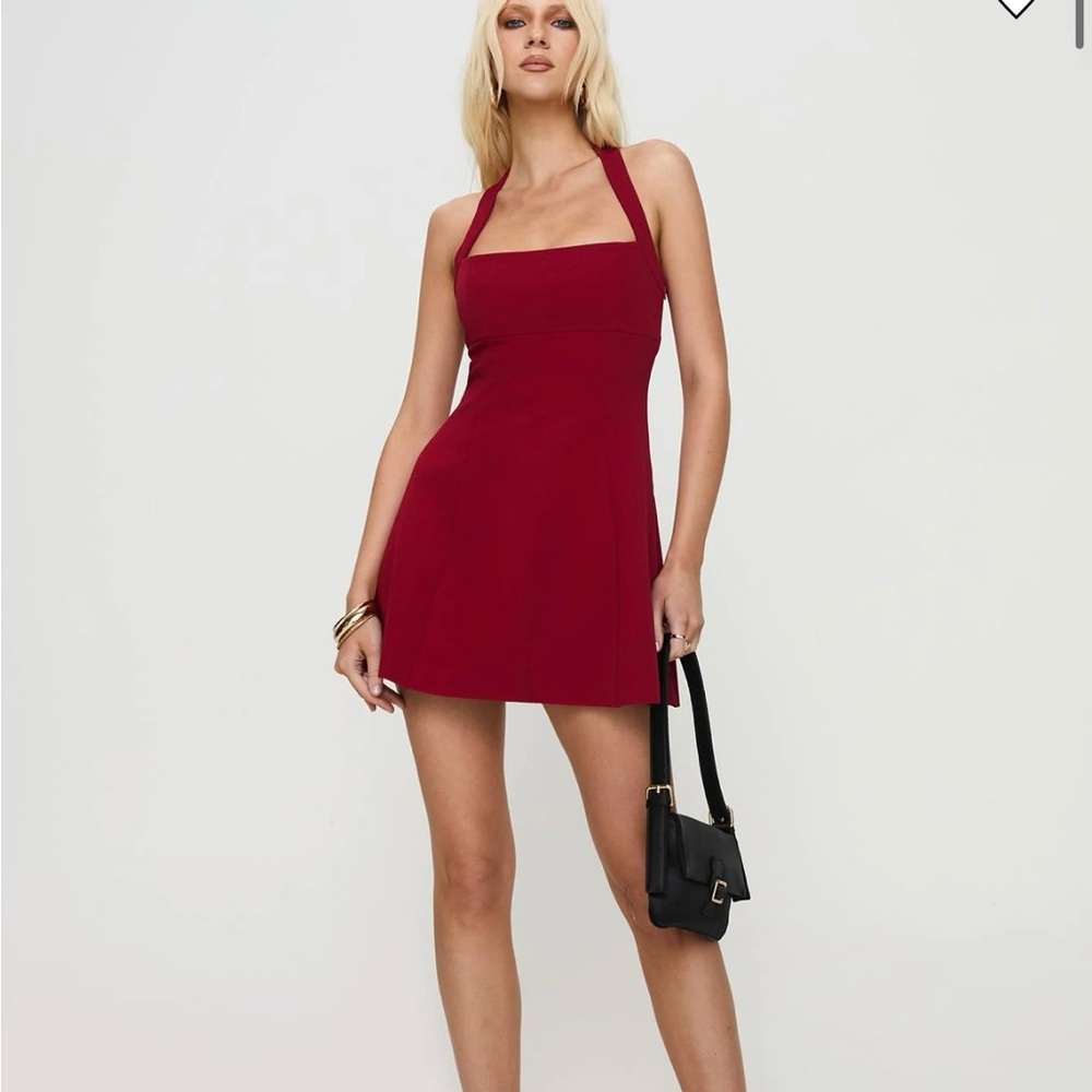 Princess Polly Burgundy Halter Mini Dress